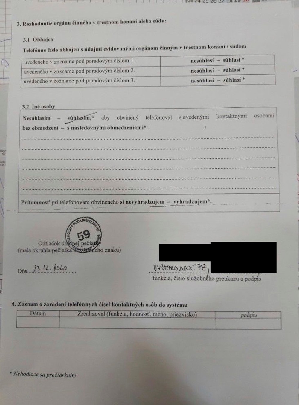 žiadosť o poskytnutie telefónu 2