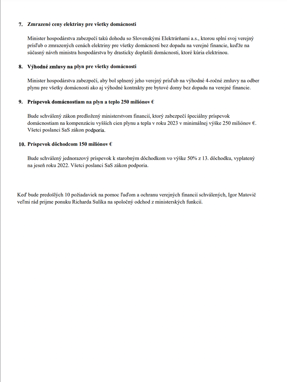 Podmienky OĽaNO a rokovanie vlády