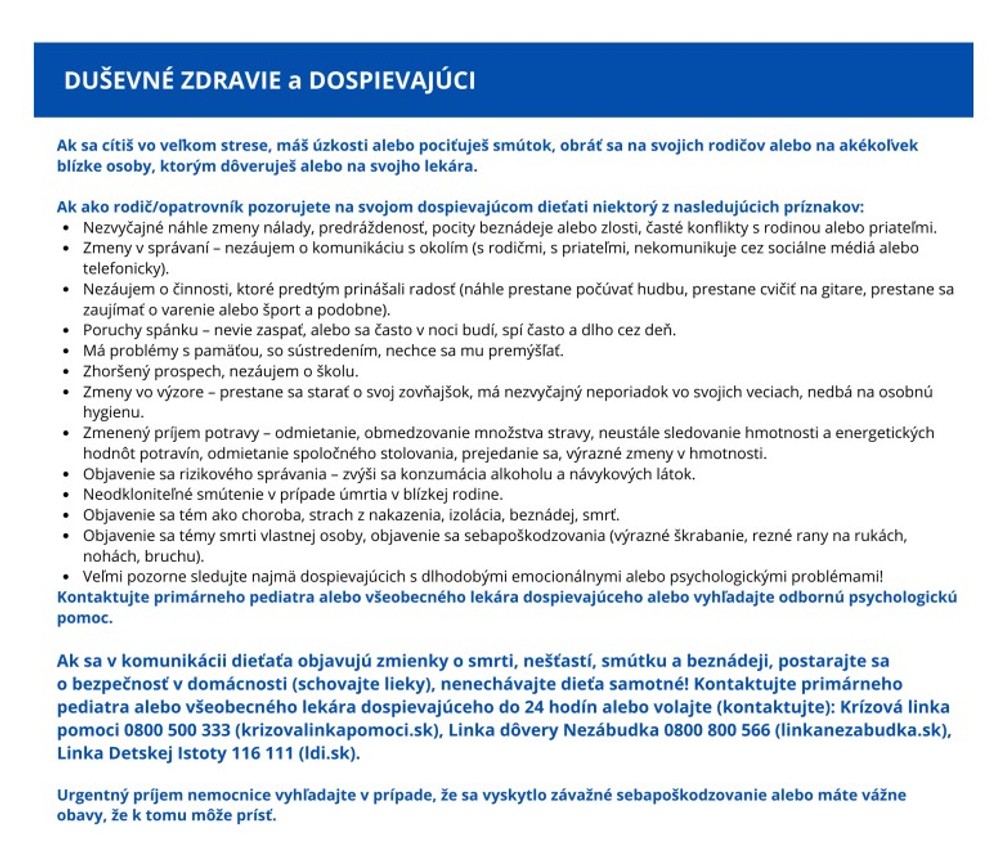 Duševné zdravie u dospievajúcich detí
