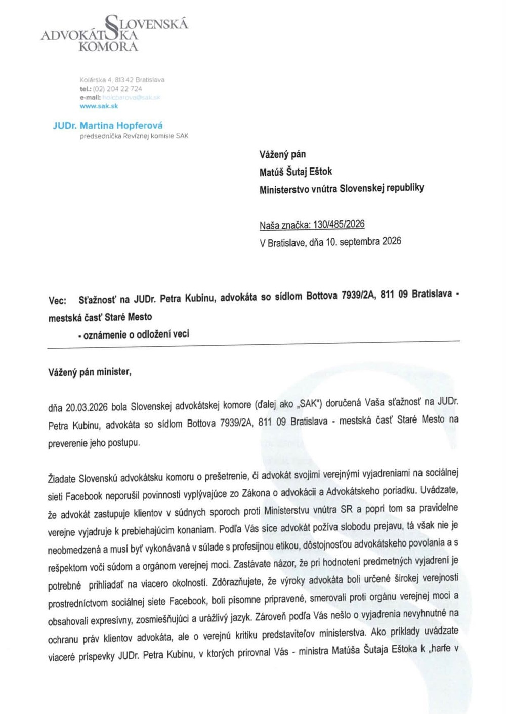 Šutaj Eštok neuspel s disciplinárnym návrhom na advokáta Kubinu