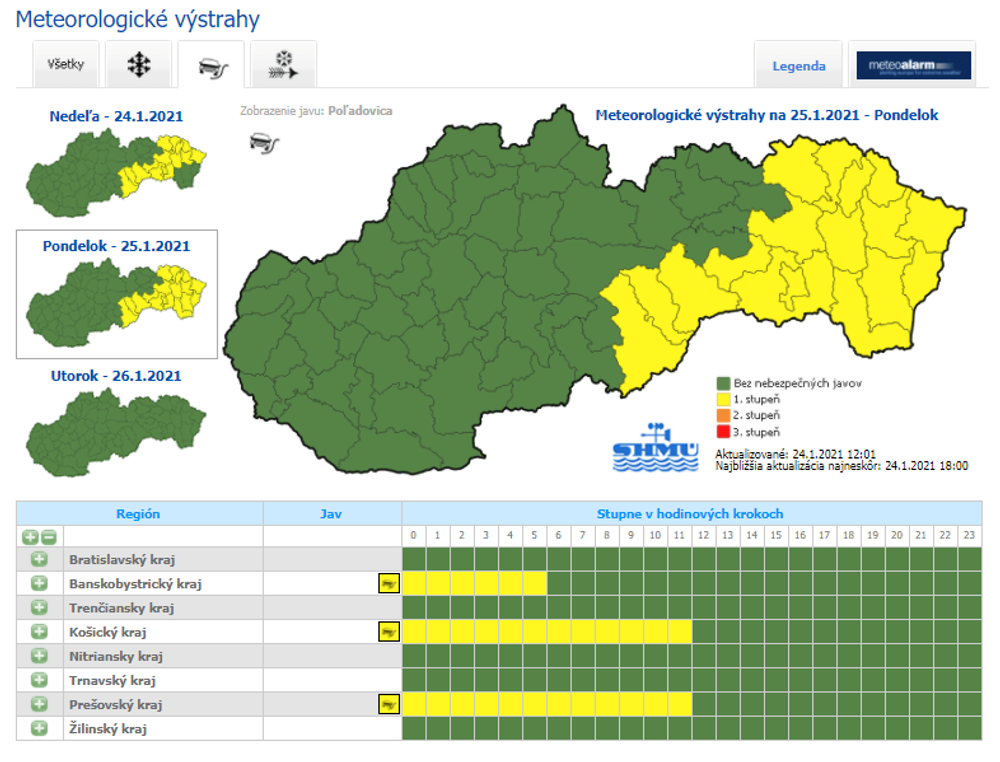 Poľadovica - pondelok