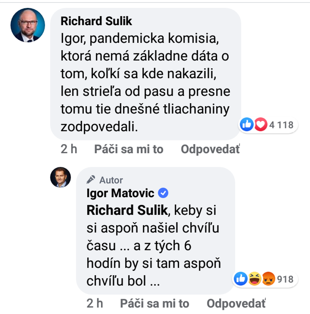 Matovič si so Sulíkom nechávali odkazy na sociálnej sieti 
