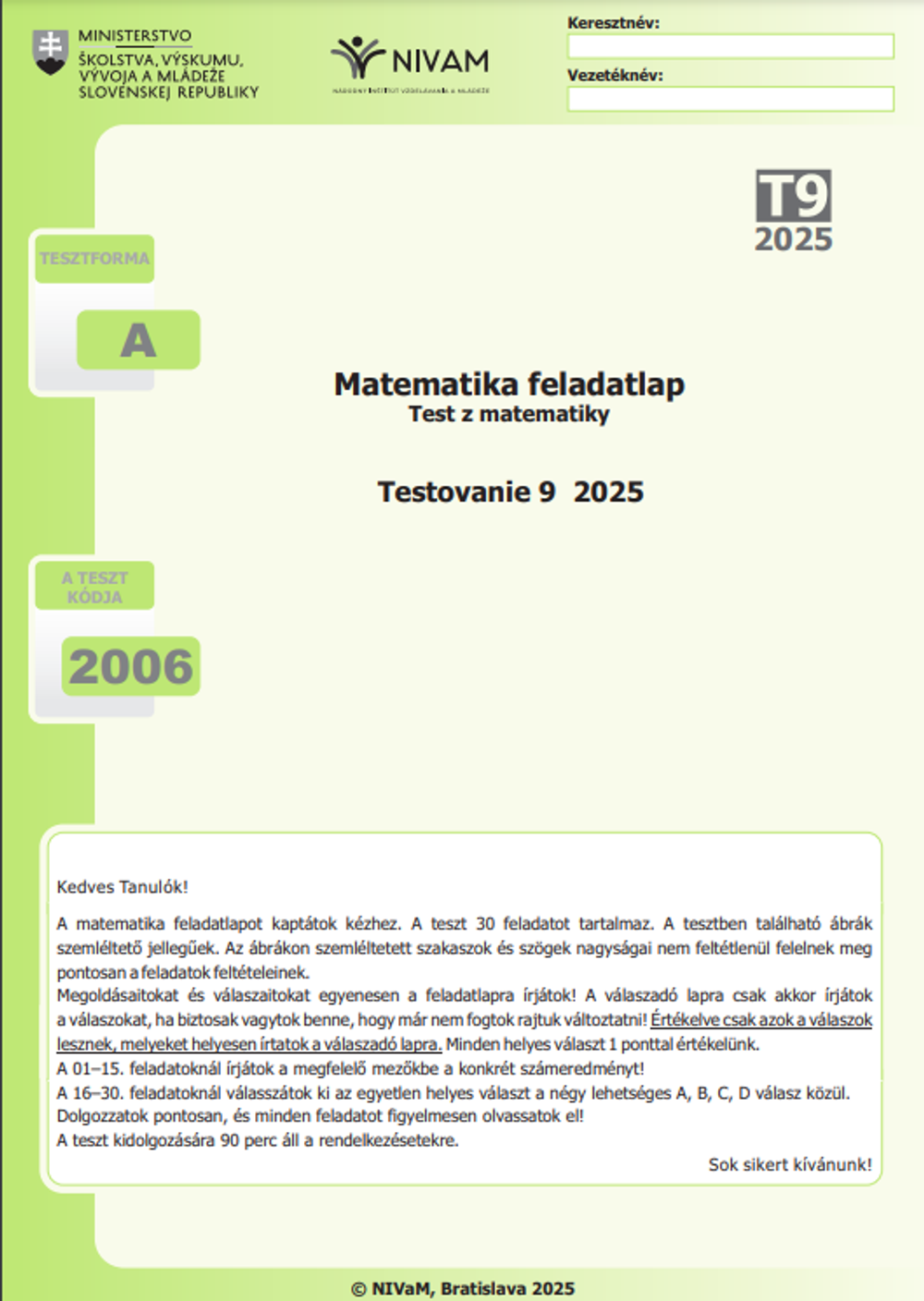 testovanie 9 mat mj