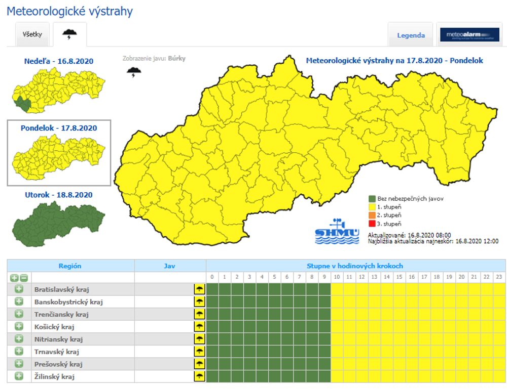 V týchto regiónoch hrozia silné lejaky aj s krúpami 