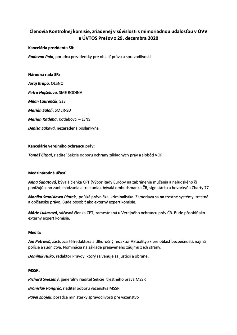 Členovia kontrolnej komisie