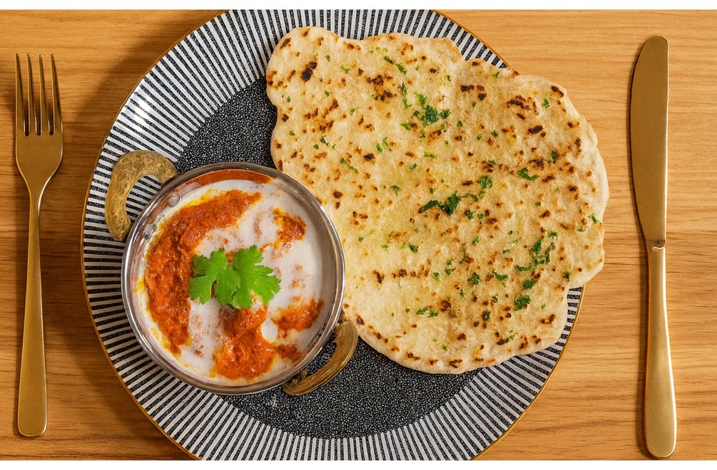 HLAVNÉ JEDLO - Butter chicken (maslové kura) s basmati ryžou a domácou naan plackou