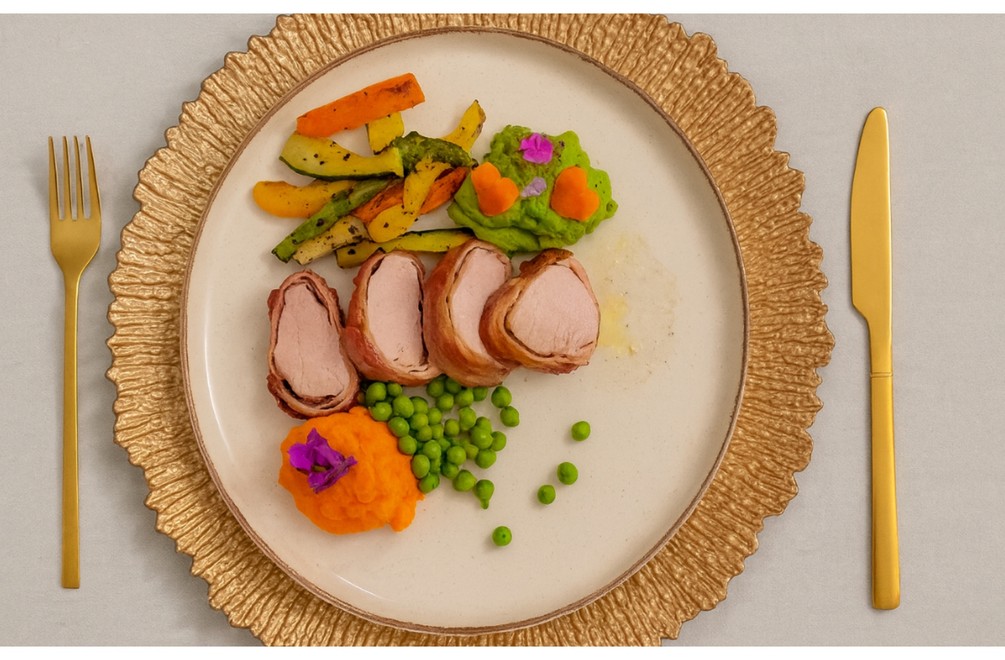 HLAVNÉ JEDLO - Sousvide panenka v slanine s prílohami