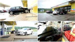 Nehoda na benzínke: Vodič zrámoval stojany, pútače a narazil do auta