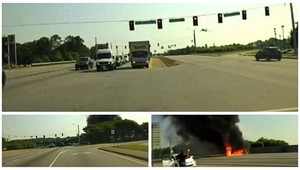 Policajná kamera zachytila pád lietadla na diaľnicu