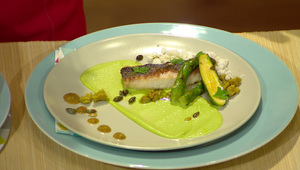 Pražma kráľovská, špargľa, hruškové pyré