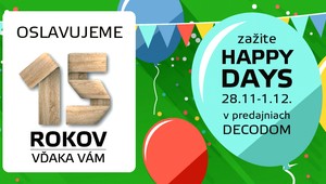 Decodom oslavuje 15. narodeniny, rozdáva darčeky