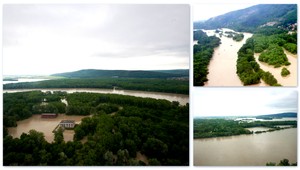 LETECKÉ ZÁBERY. Takto vyčíňa rozvodnený Dunaj a Morava