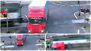 Vlak vrazil na priecestí do kamióna. Všetko zachytila kamera