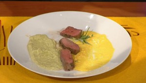 Jahňací chrbát s pyré z hrášku a hokaidó tekvicou