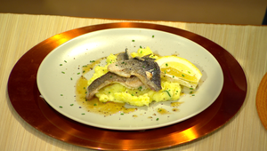 Morský vlk s citrónovou omáčkou a zemiakovou kašou