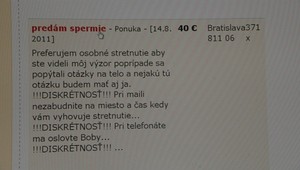 Boby predáva na Slovensku spermie za 40 eur!