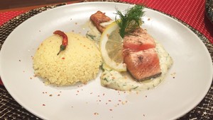 Losos na kôprovej omáčke s kuskusom