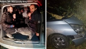Policajná hliadka prenasledovala auto s trinástimi migrantmi. Zastavil ho až náraz do stromu
