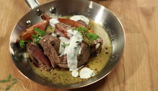 Pstruh s uhorkovo-avokádovým šalátom/Cestoviny s feta syrom/Dip z camembertu