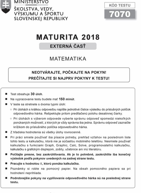 Maturita matematika 2018