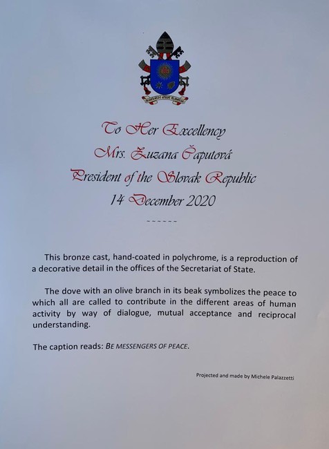 Dary Čaputovej od pápeža