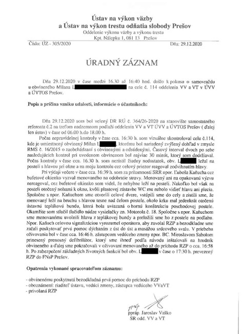 Úradný záznam o pokuse o samovraždu