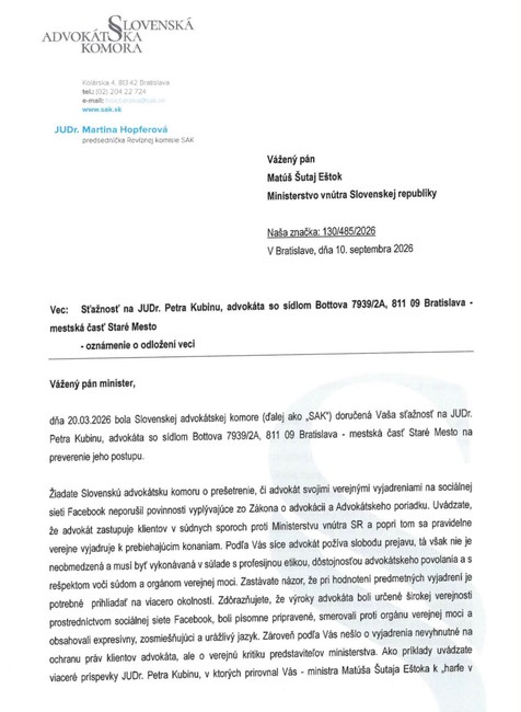 Šutaj Eštok neuspel s disciplinárnym návrhom na advokáta Kubinu
