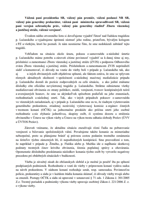 Otvorený list k aktuálnej situácii vo väzenstve