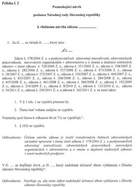 Memorandum o úprave pomerov v zdravotníctve,prílohy