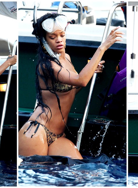 Rihanna jachta dovolenka koláž v plavkách