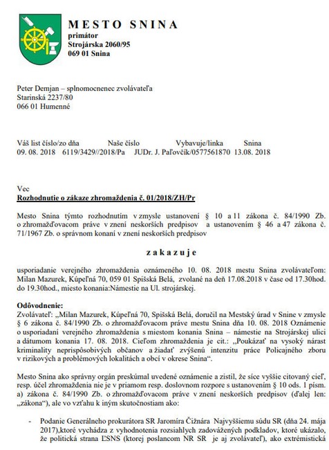 rozhodnutie o zákaze zhromaždenia