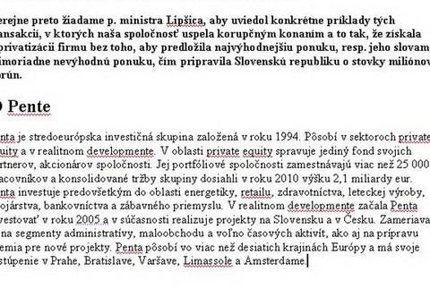 Penta stanovisku ku kauze Gorila a korupcii