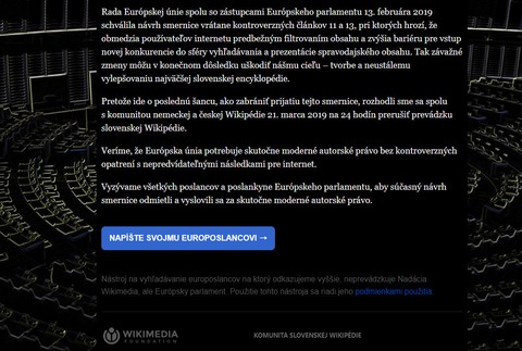 Na Wikipédiu sa dnes nespoliehajte. Celý deň bude na protest vypnutá