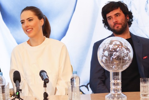 Petra Vlhová počas tlačovej konferencie s Veľkým glóbusom 