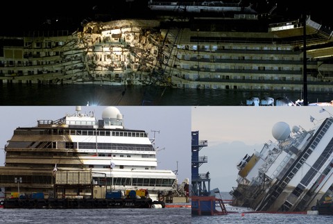 Costa Concordia loď naklonená nabok havária