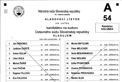 Hlasovací lístok voľby ústavných sudcov
