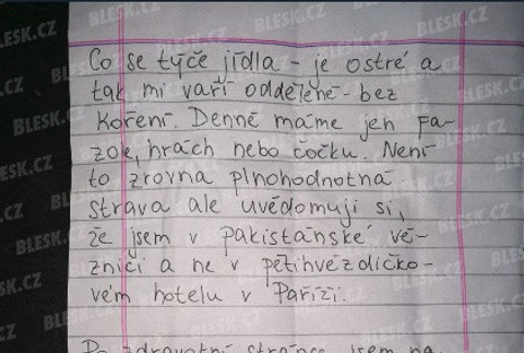 List od Terezy z pakistanskej väznice 