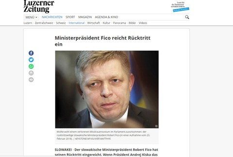 Luzerner Zeitung: Premiér Fico podal rezignáciu