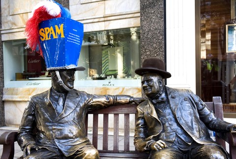 Franklin D. Roosevelt Sir Winston Churchill klobúk sochy