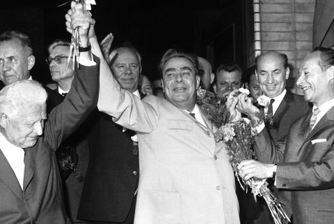 August 1968_Dubček_Brežnev_Svoboda