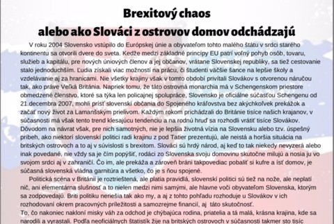 Rady pre krajanov: Chaos okolo brexitu pomôže Slovákom v Británii zvládnuť časopis