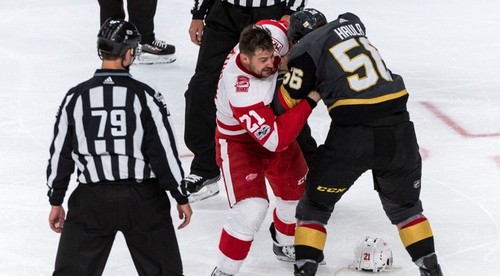 Tatar prvýkrát v NHL zhodil rukavice. Naložil Haulovi