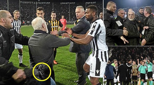 Prezident klubu PAOK Savvidis vtrhol na trávnik s pištolou. Duel proti AEK nedohrali