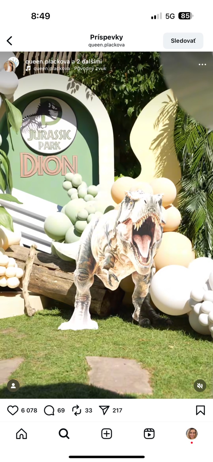 Plačková, syn Dion, narodeninová oslava, luxus, dinosaurus