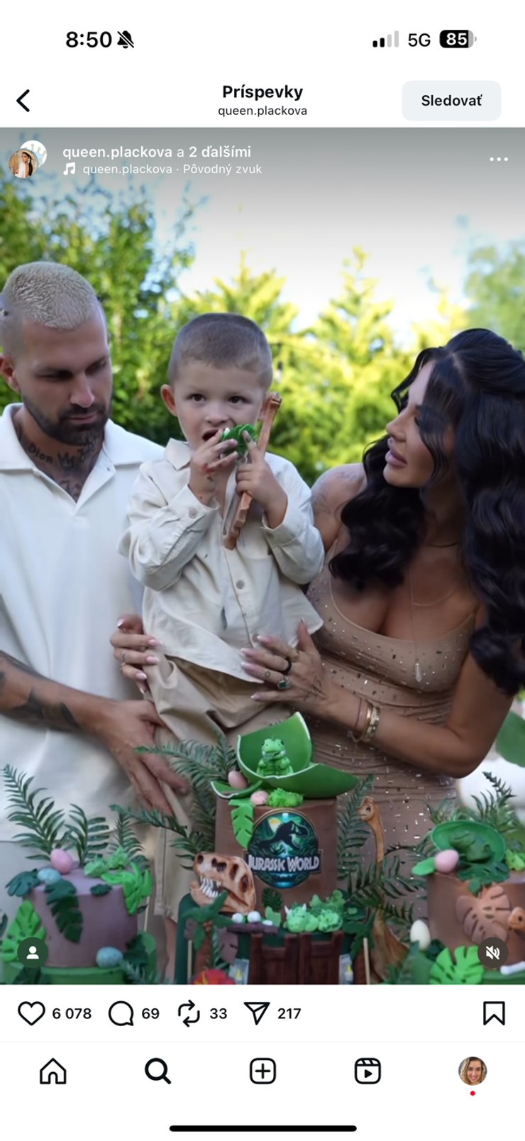 Plačková, syn Dion, narodeninová oslava, luxus, dinosaurus