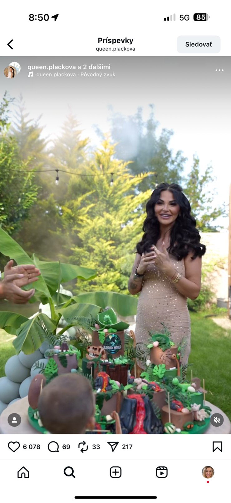 Plačková, syn Dion, narodeninová oslava, luxus, dinosaurus