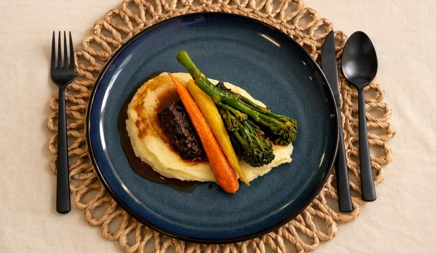 Hovädzie líčka na víne so zemiakovým pyré