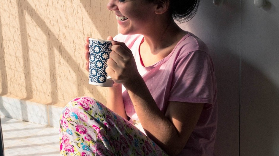 žena, čaj, relax