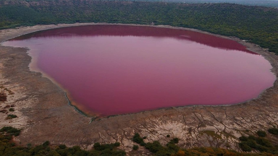 Jazero Lonar, India,ružová farba
