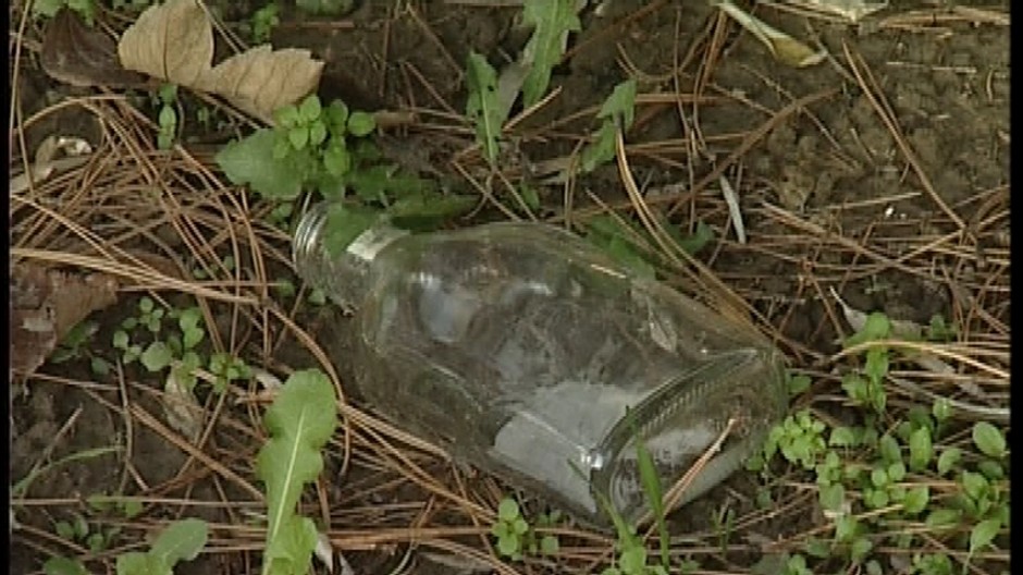 mala flasa z alkoholu na zemi trava